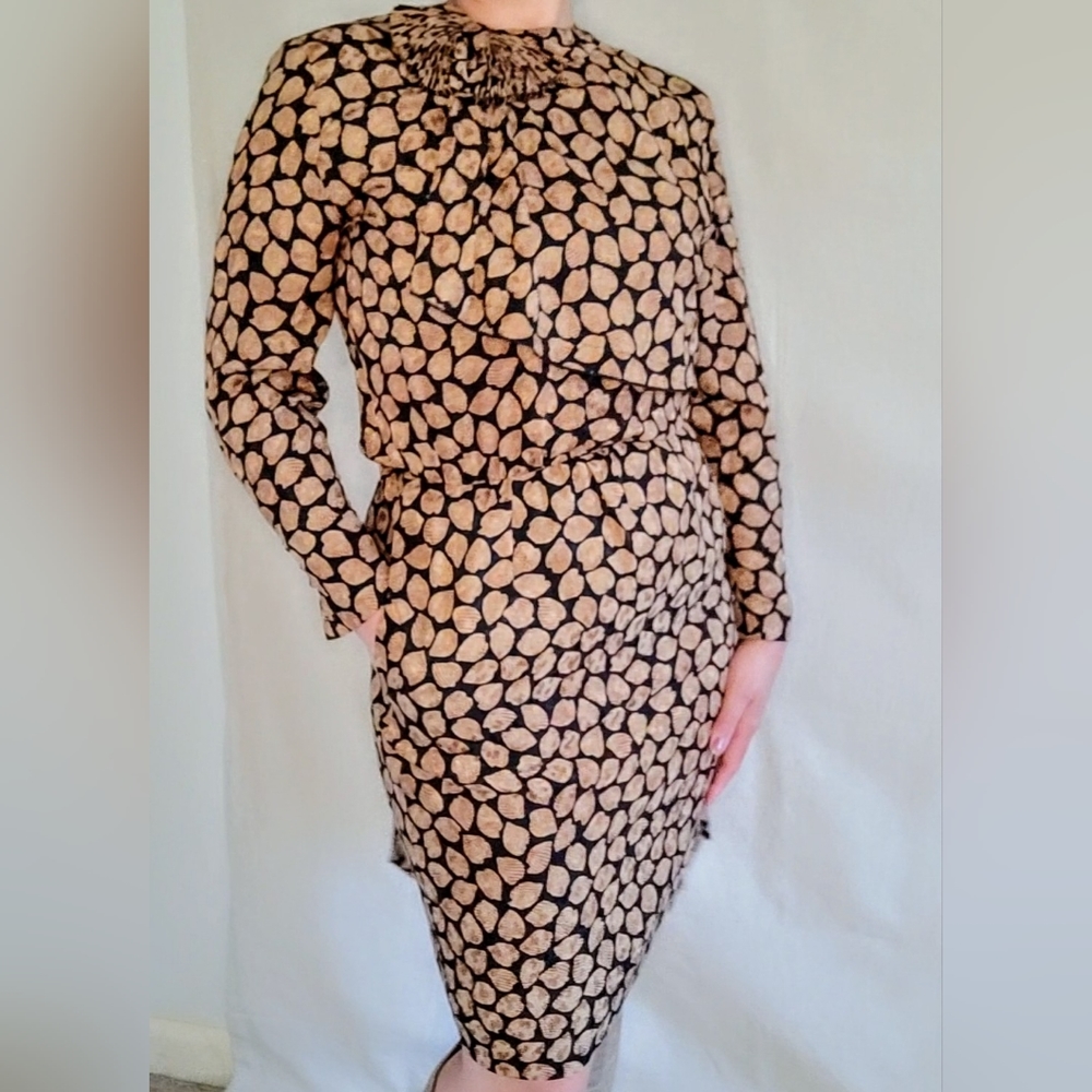 Escada Animal Print Women's Long Sleeve Dress Size:38 Black Tan